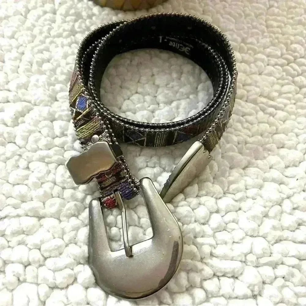 Elite Southwestern Aztec Multicolored Silver Buckle w/ Silver Accent Belt Size L